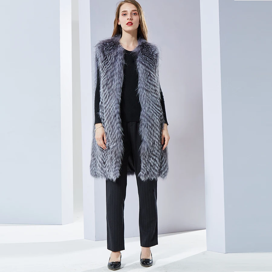 

silver fox fur vest Female natural Fox Fur natural long fur Women sliver fox fur waistcoat