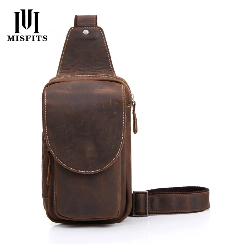 Лидер продаж Мужские Винтажные Сумки из натуральной кожи на груди Crazy Horse из воловьей кожи Повседневная сумка через плечо для мужчин