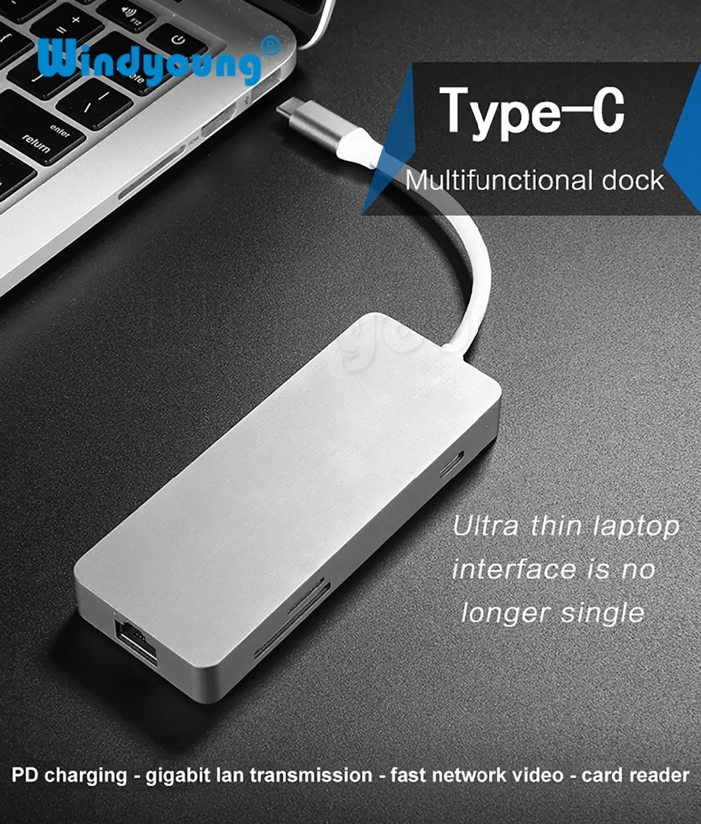 7 в 1 Thunderbolt 3 USB-C к HDMI Rj45 Fast Ethernet адаптер концентратор USB Type C док-станция с Мощность доставки для Macbook HUAWEI