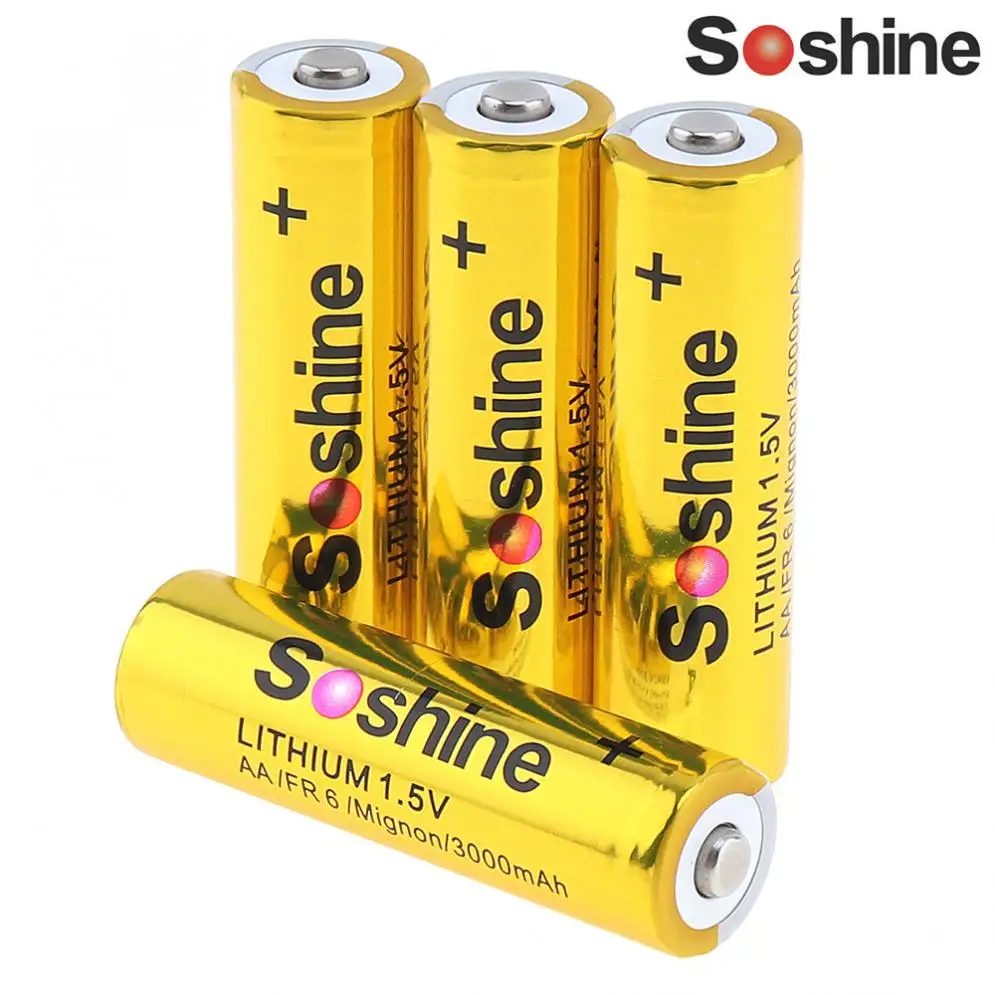 

Soshine 4pcs Super 1.5V 3000mAh AA FR 6 Mignon LITHIUM Batteries with Super Continuous Discharge for Flashlight / Headlamp / Toy