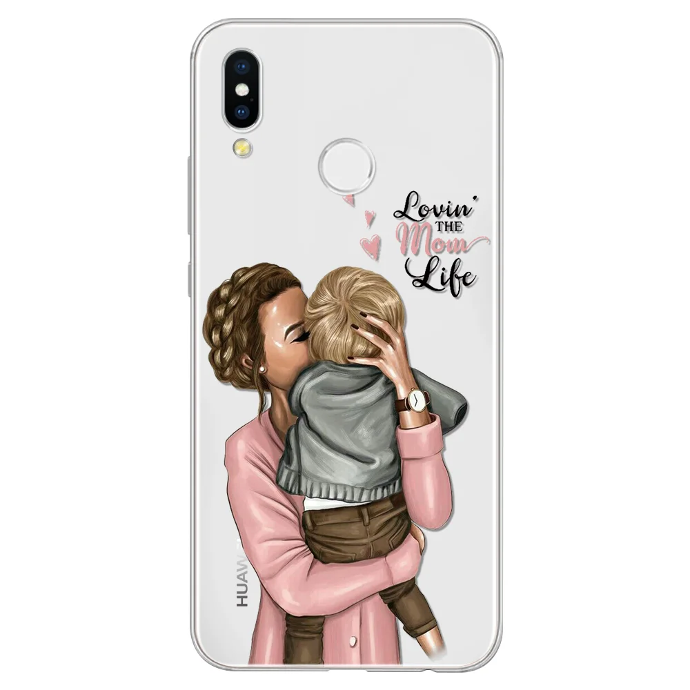 Black Brown Hair Baby Mom Girl Case For Huawei P20 P30 Mate 20 30 10 Pro Lite P Smart Plus P10 P9 P8 Lite Case Coque