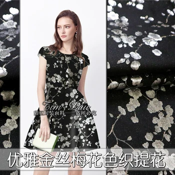 

New Europe and the United States fall winter black big gold plum yarn-dyed jacquard fabric upscale dress sub-clothing fabrics