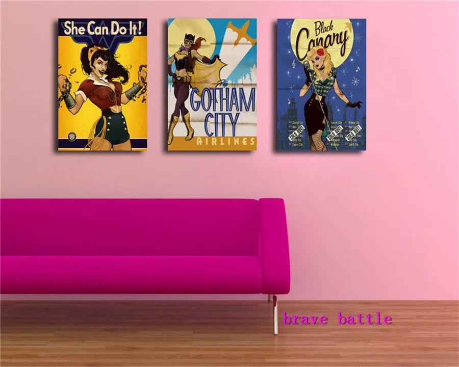 DC Comics Girl Batman Wonder Woman Canvas Painting Living Room Home Decor Modern Mural Art Oil Pain