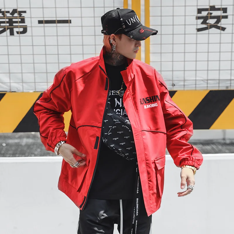 Весенняя Мужская ветровка в стиле хип хоп Harajuku красная желтая куртка на молнии