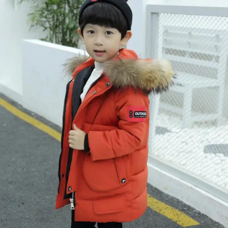 

Toddler Boys Down Jacket Cotton Down Coat Windproof Snowproof Winter Down Coat 2018 New Hooded Outerwear Snowsuits Natural Fur