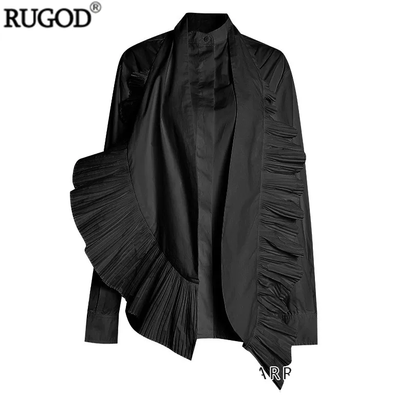RUGOD Chic плиссированные платок с оборками рубашка Для женщин Офисные женские туфли с длинными рукавами плотная блузка рубашка два 2 шт. комплект мода Blusa кимоно