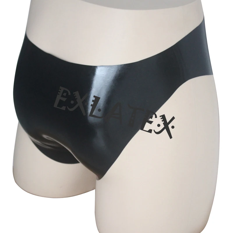 Latex Panties Men Sexy Lingerie Panties Latex Rubber Shorts with Ball and Half Penis Sheath Ring Open Erotic Underwear