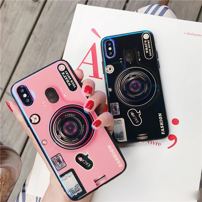 

Blue Ray Ring air bag Stand holder Vintage camera case for iphone X 6 7 8 plus Huawei P20 Samsung S8 9 Expanding Stand Grip case
