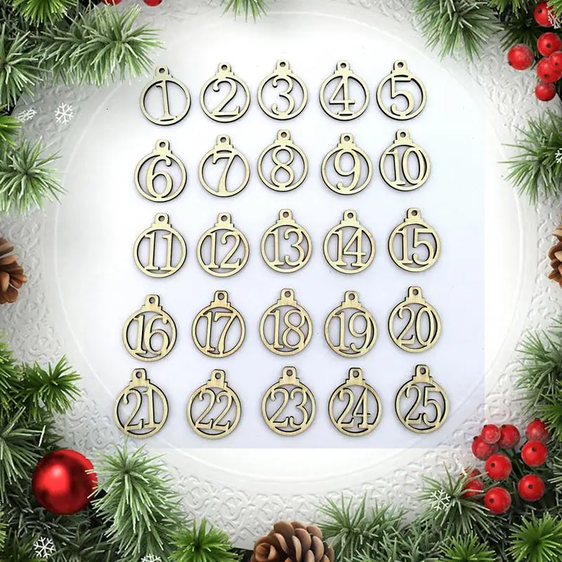

25pcs 1-25 Wooden Christmas Advent Calendar Gift Tags Number Gift Tags Christmas Countdown Tags Xmas Tree Decoration