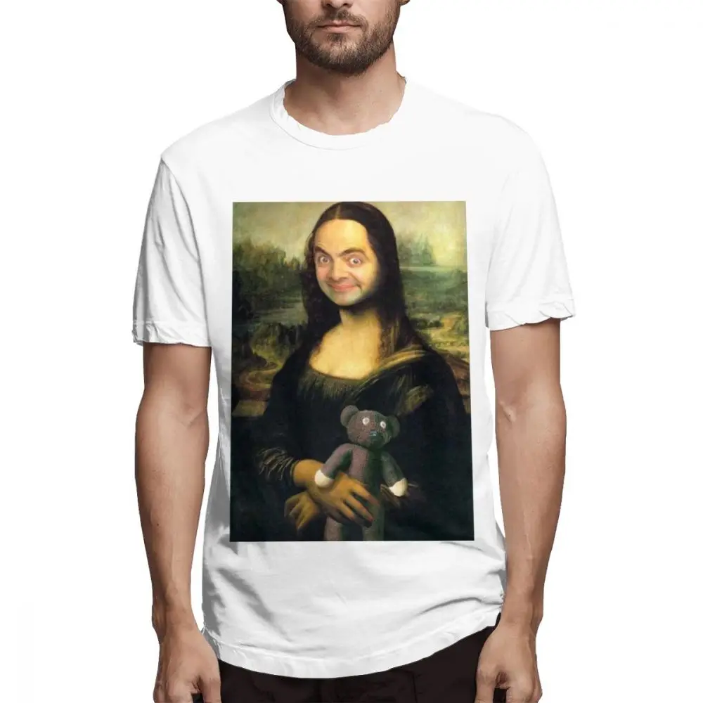Большой размер Homme футболка аниме Мистер Бин забавная Мона Лиза Gioconda из чистого