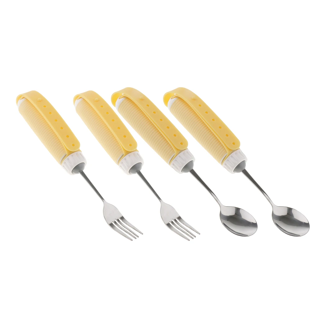 4 Pcs/Set Rotating Utensil Eating Aids Spoon Fork Set For The Elderly Disability Kids