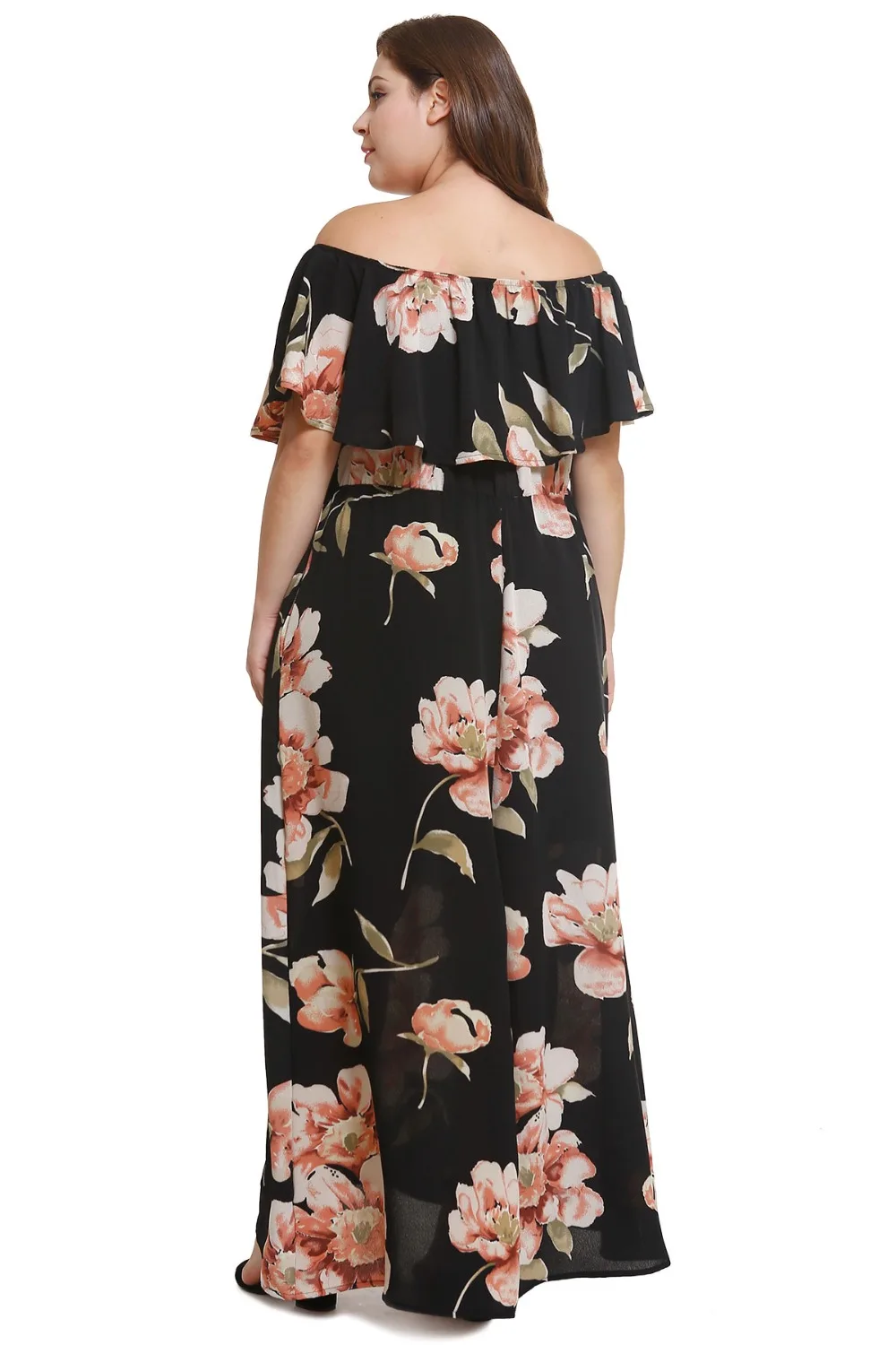Gladiolus Sexy Off Shoulder Ruffles Women Slash Neck Floral Print Pocket Summer Maxi Dress Casual Plus Size Robe Femme Ete 2018 (17)