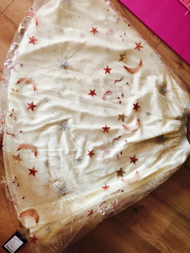 Шикарные Женские сетчатые юбки, модная вышитая юбка с Луной и звездами и блестками, A183