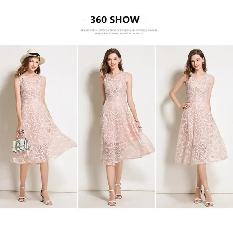 2018 Summer Lace Dress Work Casual Slim Work Women Party Dresses V-neck Sexy Hollow Out A-line Vintage Vestidos