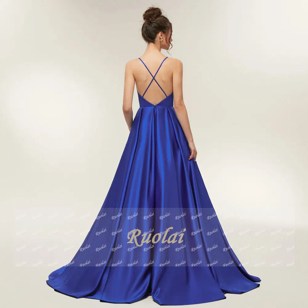 Royal Blue Sexy Satin Evening Dress 2019 Long A line Prom Dresses Evening Party Dresses Evening Gown Open Back Robe De Soiree Royal Blue Sexy Satin Evening Dress 2019 Long A line Prom Dresses Evening Party Dresses Evening Gown Open Back Robe De Soiree
