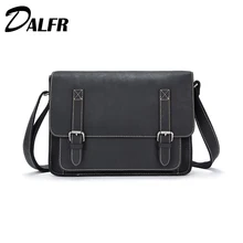 DALFR Bolsas de Mensajero Del Zurriago 16 Pulgadas Estilo Cerrojo Cuero Genuino Crazy Horse Bolsas de Hombro Sólido de La Vendimia Crossbody Bolsos de Los Hombres