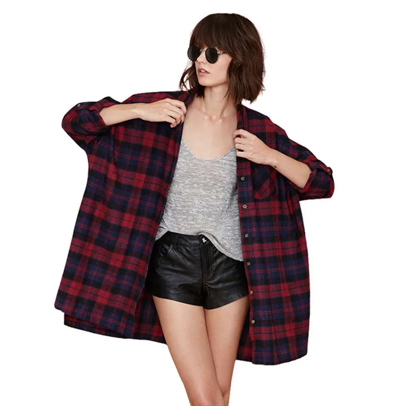 Рубашки женские клетчатые ткани свободная одежда плюс размер блузки Blusas Mujer De Moda