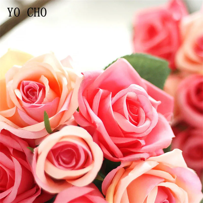 YO CHO Свадебный букет из полиэстера с розами, свадебные цветы, свадебные букеты, искусственные аксессуары для подружек невесты, свадебный букет