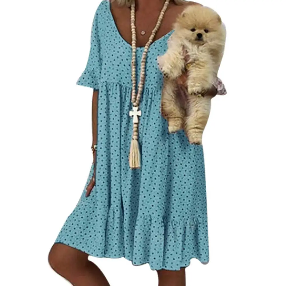 

Women's Dress 2019 Summer Women's Casual Round Neck Short Sleeve Summer Loose Polka Dot Ruffled Dress
