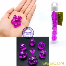Bescon мини полупрозрачные многогранные игральные кости, набор 10 мм, маленькие ролевые игры, игральные кости, набор D4-D20 в трубке, прозрачный фиолетовый
