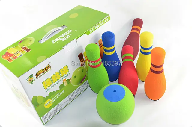 Cheap Freeship 1setsoft rubber foam kids colorful bowling play set children teenage PE physical training team sports activity game toy
