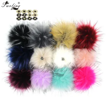 

Furling 12pcs 13 cm Fashion Large Faux Raccoon Fur Pom Pom Ball with Press Button for Knitting Hat DIY 16 Colors Accessory