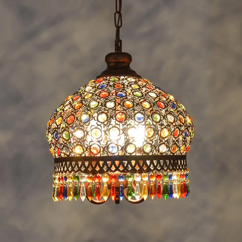 Bohemian chandelier Mediterranean style bedroom light warm retro color crystal chandelier southeast chandelier ZCL