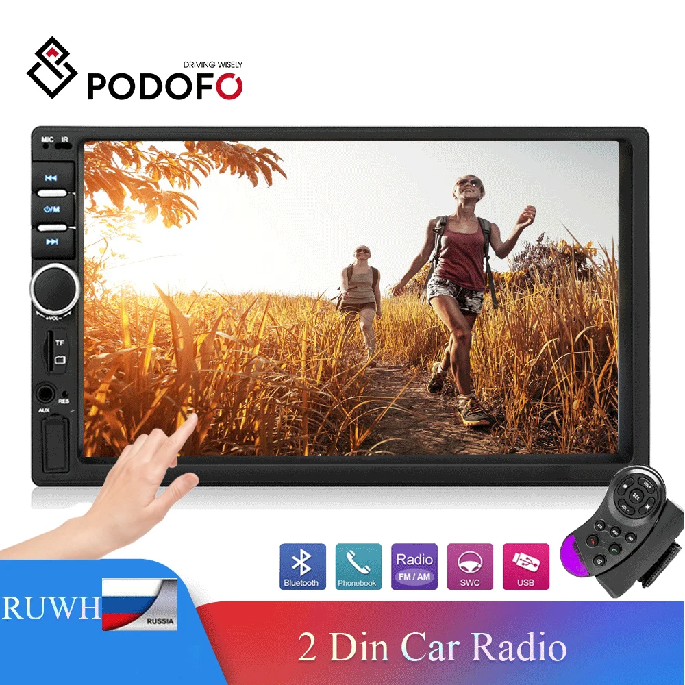 

Podofo 2din Car radio Universal Autoradio stereo 2 Din Touch Car Multimedia Player 7018B Bluetooth With Wheel Remote Control