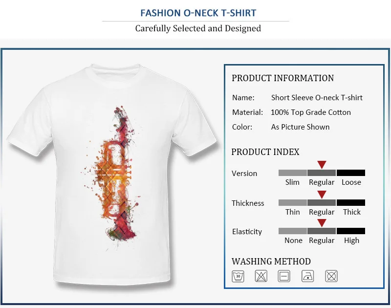 Discount Cool Summer Fall Trumpet Short Sleeve T Shirts All Cotton Round Neck Mens Tops Tees Classic Tee-Shirt Top Quality Trumpet