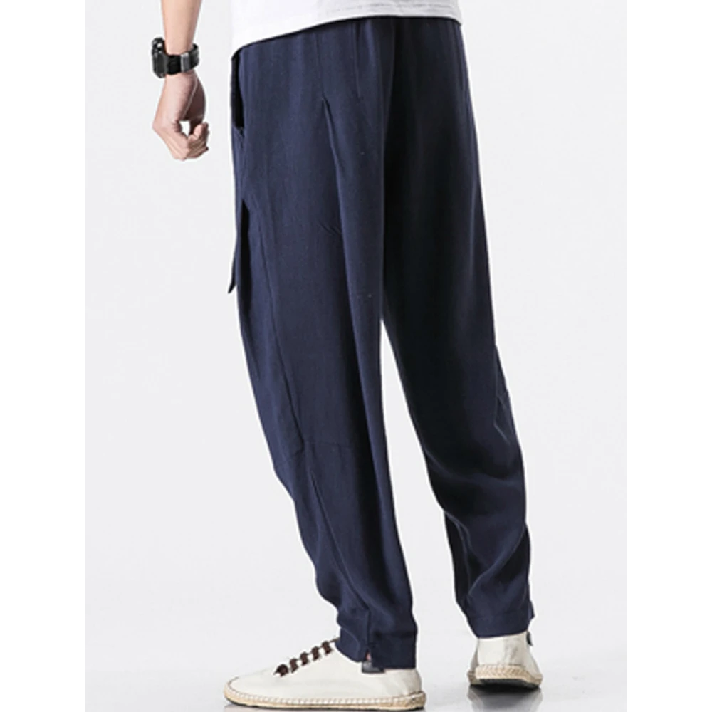 New Summer Cotton Linen Harem Pants Men Belt Jogger Pants Male Trousers Chinese Traditional Cloths Plus Size 5XL Calsa Masculina