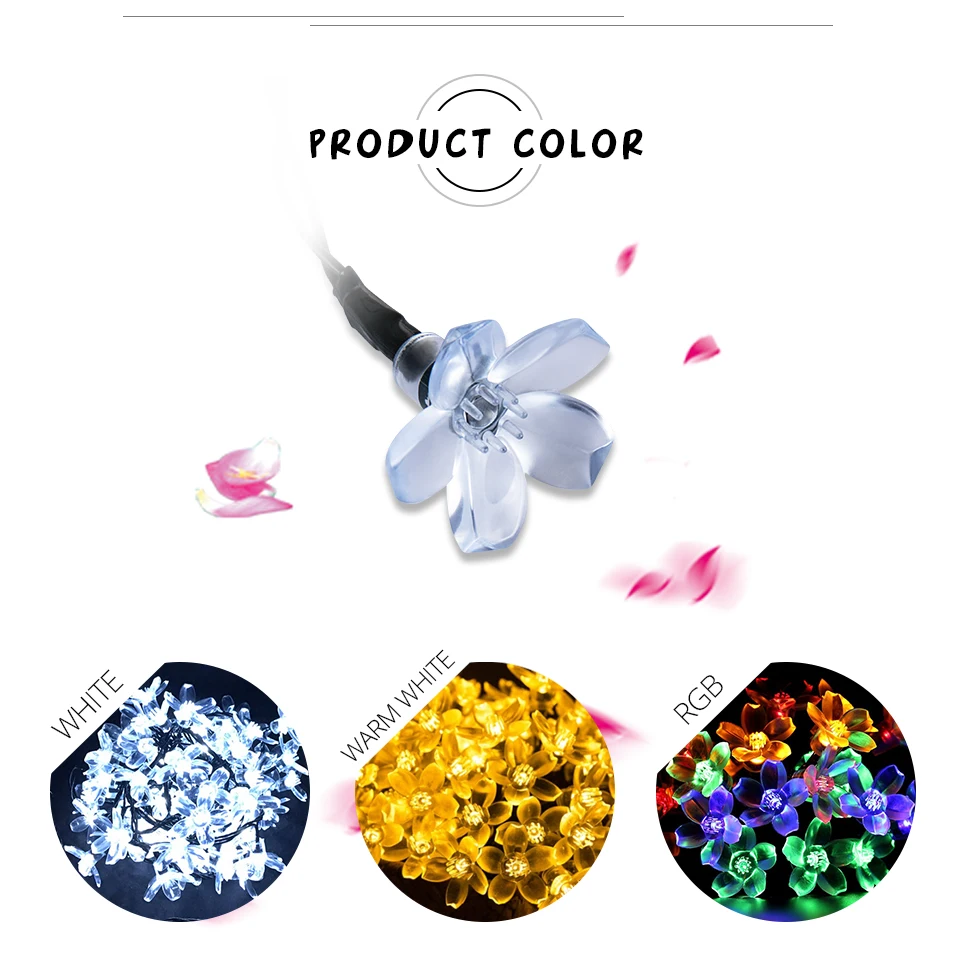 Sakura Flower RGB LED String Fairy Lights Decoration Solar LED Garland Outdoor Waterproof Garden Christmas Party Holiday Lights (8)