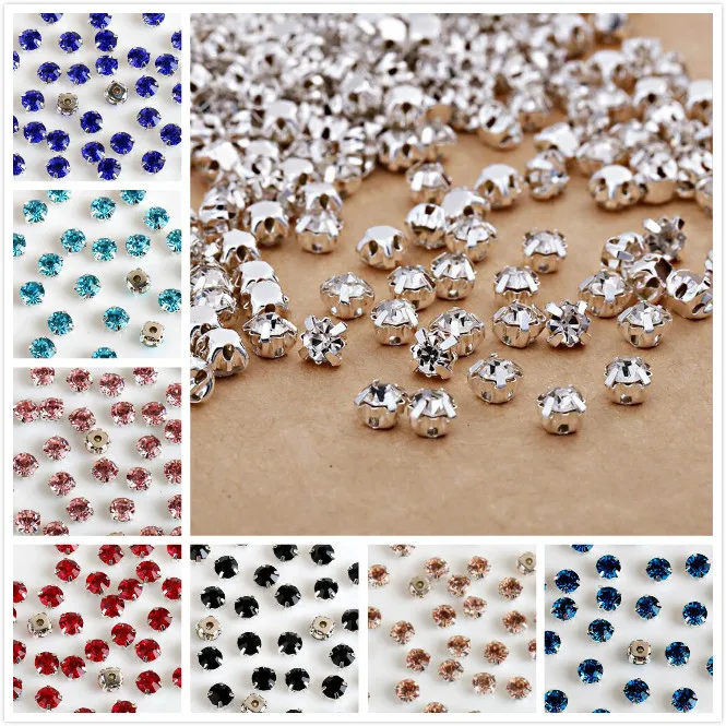 

Wholesale 1440 Pcs Silver Glass Stones Pink Turquoise Clear Crystal Rhinestones SS16 Sew On Rhinestones With Claw 14 Colors