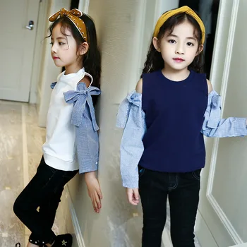

strapless sleeveless girls t shirts baby clothes bow patchwork hollow blouse girls outfits kids clothes for teenage 10 9 years