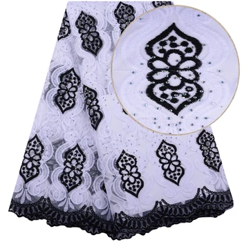 

New Design Nigeian Milk Silk Lace Fabric With Beads High Quality African Style French Tulle Net Lace With Stones For Party 1498B