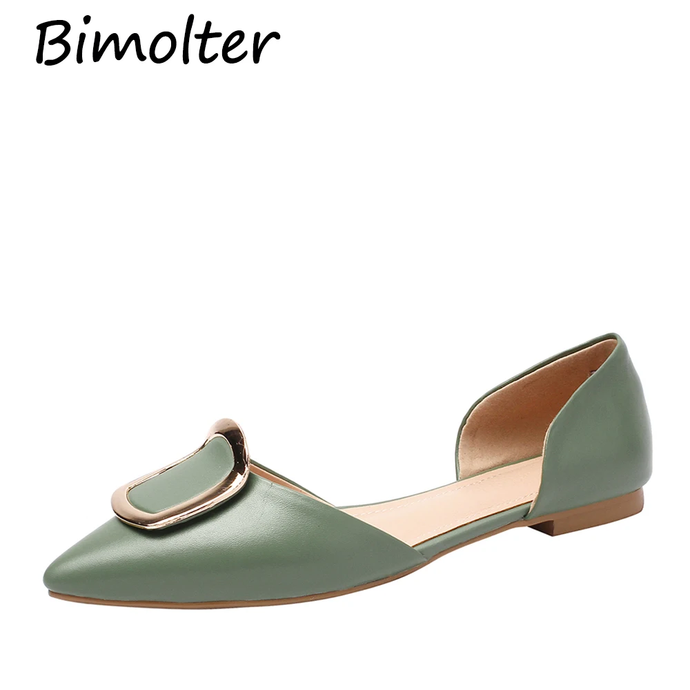 

Bimolter Women Leather Shoes Pointed Toe Ladies Flat Office Lady Flats Spring Slip On Metal Shoes Women Two Piece Footwear NC049
