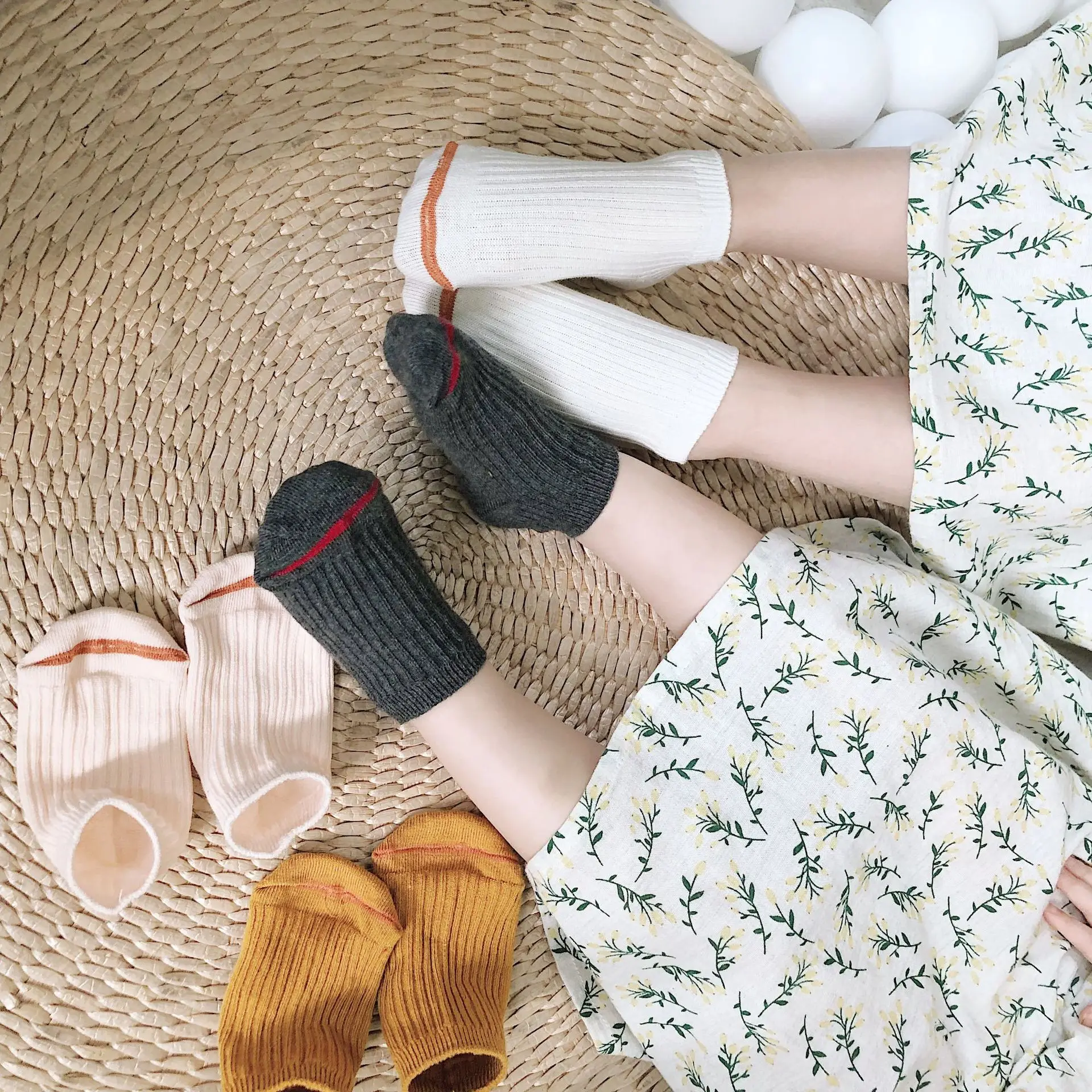 Children's Socks Boys Girls' Ribbed Cotton Anckle Short Stripped Cotton Socks Kids Boat Candy Color Basic Socks for Boys Girls