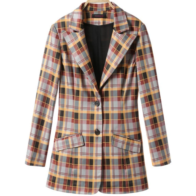 2018 Autumn Retro Contrast Color Plaid Blazers + Bow Collar Chiffon Shirt + Grey Black Jeans 3 Piece Set Women's Sets