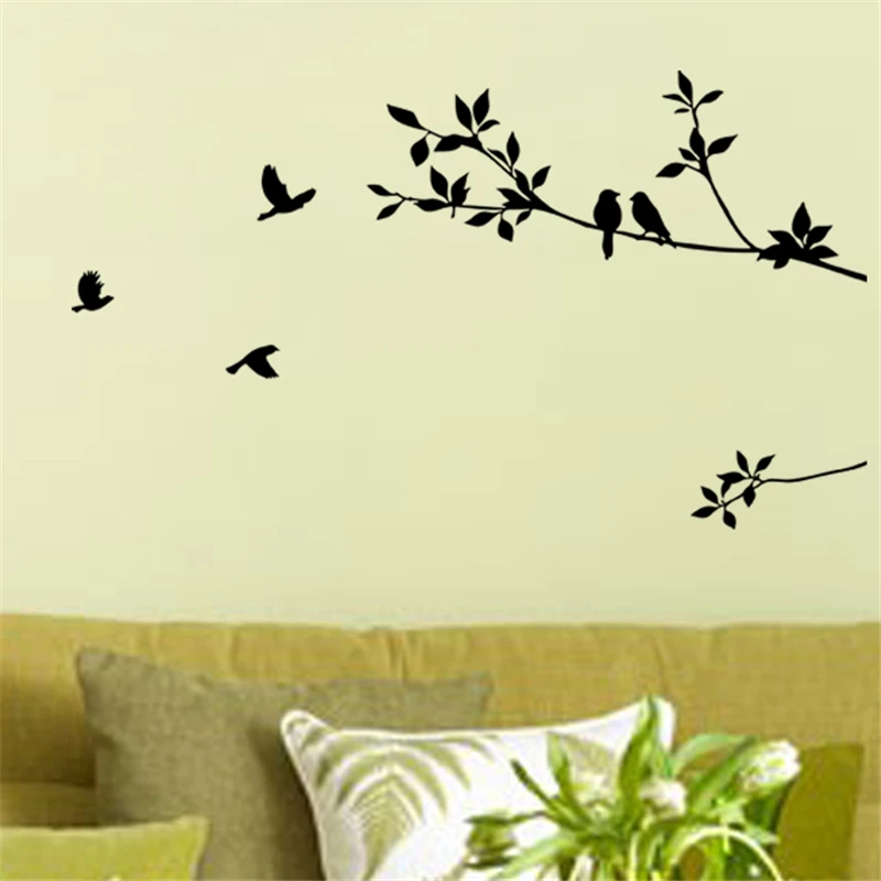 

the bird on the branch black vinyl wall stickers for living room wall art decor adesivos de parede diy decals