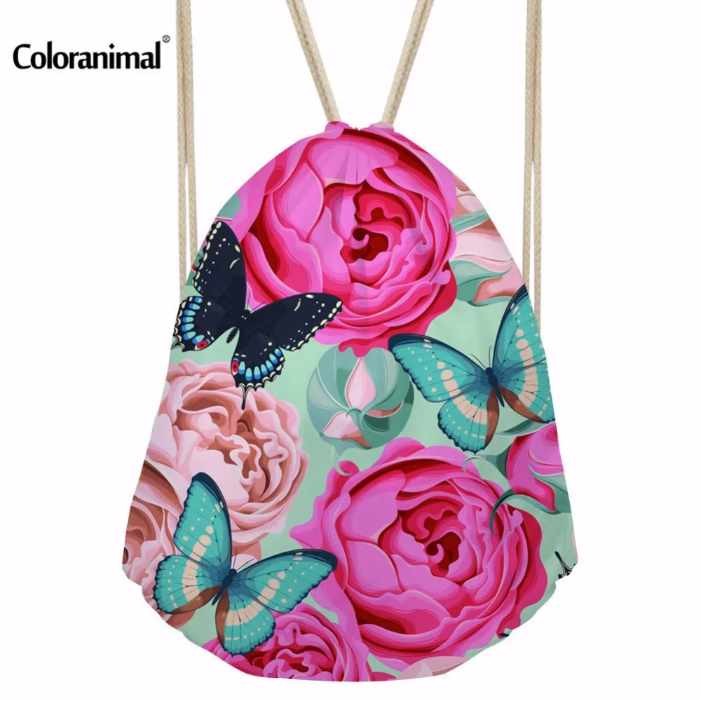 Coloranimal цветочный принт женские сумки на завязках для путешествий Mochila Feminina Cinch Sack Bag Trend бренд String сумка рюкзак и сумка dos