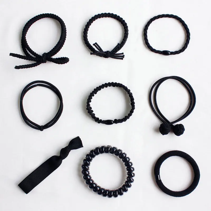 9PcsSetKoreanGirlsHairTiesRopesBlackKidsPonytailHairHolder