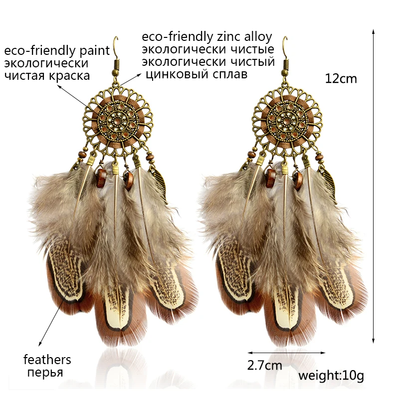 Мисс Зое, индийский стиль, Ловец снов, длинные висячие серьги с перьями, богемное этническое винтажное очаровательное богемное праздничное ювелирное изделие