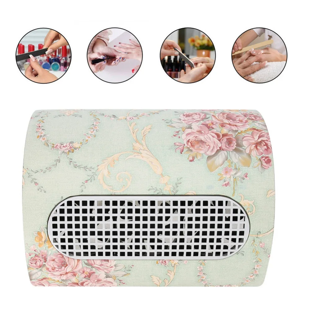 

green Powerful Nail Dust Suction Collector Vacuum Cleaner Tool with 3 Fans Nail Art Salon Manicure Tool retro flower pattern