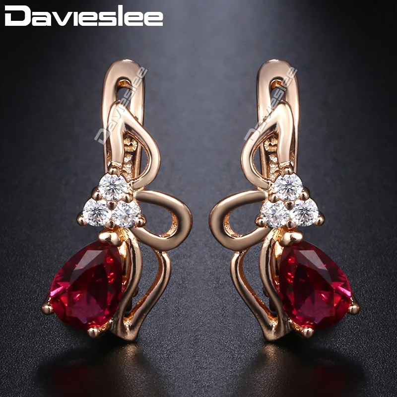 

Davieslee Flower Earrings For Women Pink Stone Rose Gold Filled Paved Clear Rhinestones Women's Earrings Gift For Her Mom DGE160