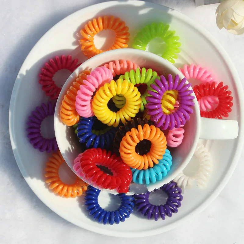 

1pcs Telephone Wire Line Cord Traceless Head Colorful Rope Spiral Shape Hair Ties Hair Ring Gum Hair Accessories