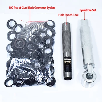 

(100 Pcs Gun Black Eyelets + 1 Tool Set) 20mm-3.5mm Gun Black Grommet Eyelets and Eyelet Punch Die Tool Set for DIY Craft