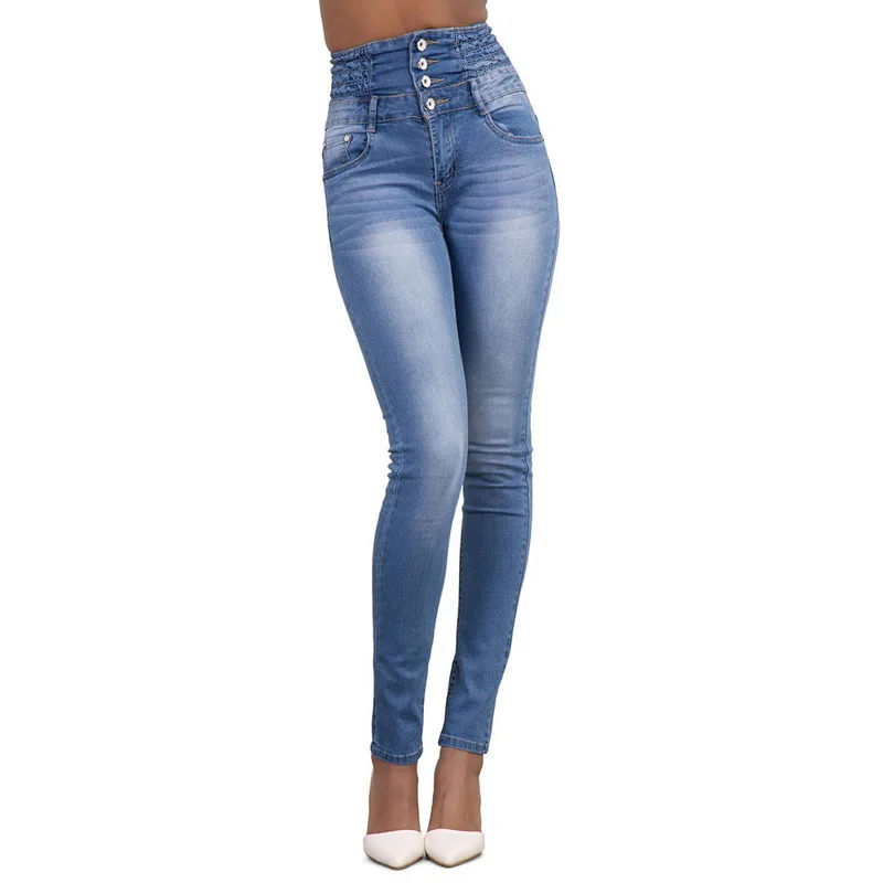 S-3XL женские весенние и осенние обтягивающие джинсы женские с высокой талией тонкие пуговицы стрейч повседневные джинсы