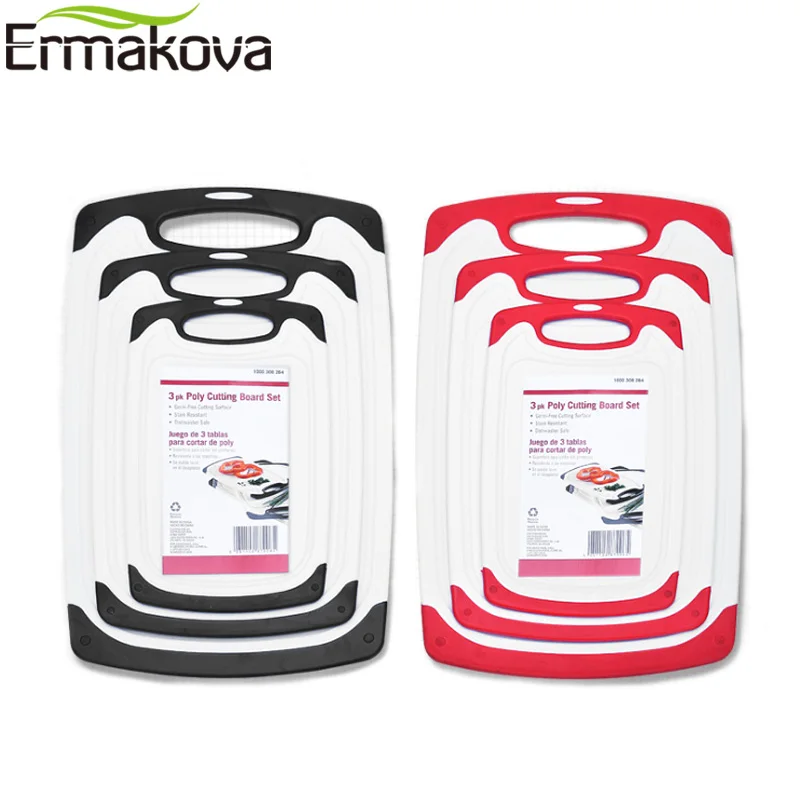 

ERMAKOVA 8mm Thick Plastic Cutting Board Chopping Board Plastic Cutting Block Non-Slip Feet Deep Drip Juice Groove Easy-Grip