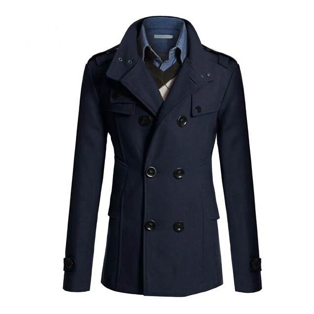 

Slim Fit Long Coat Warm Double Breasted Peacoat Coat Jacket