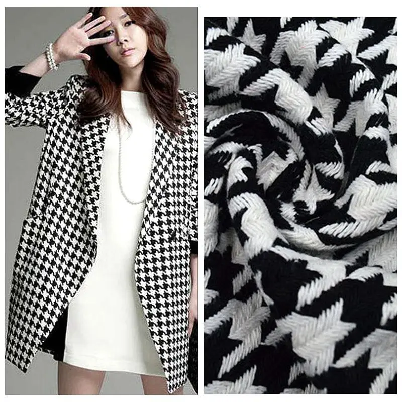 

Hot Sale Double Color Grid Tweed Fabric Wool Fabric Weaving Fashion Coat Dress Cloth DIY Tissus au Metre Pour Habillement