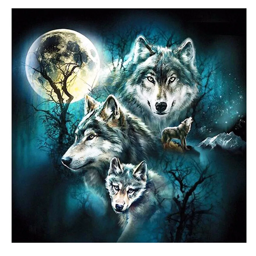 Mosaic Animal Diamond Embroidery Full Square Rhinestone Painting Wolf Cross Stitch Kits Wall Decor Gift DIY painting | Дом и сад